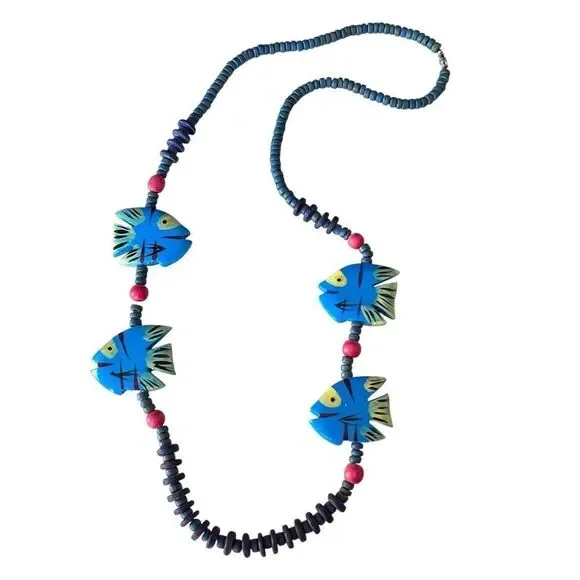 Vintage Wooden Fish Bead Necklace - Picture 2 of 5